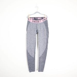 Gymshark Size M Flex Seamless Contour Leggings Gray Pink Spellout Waistband